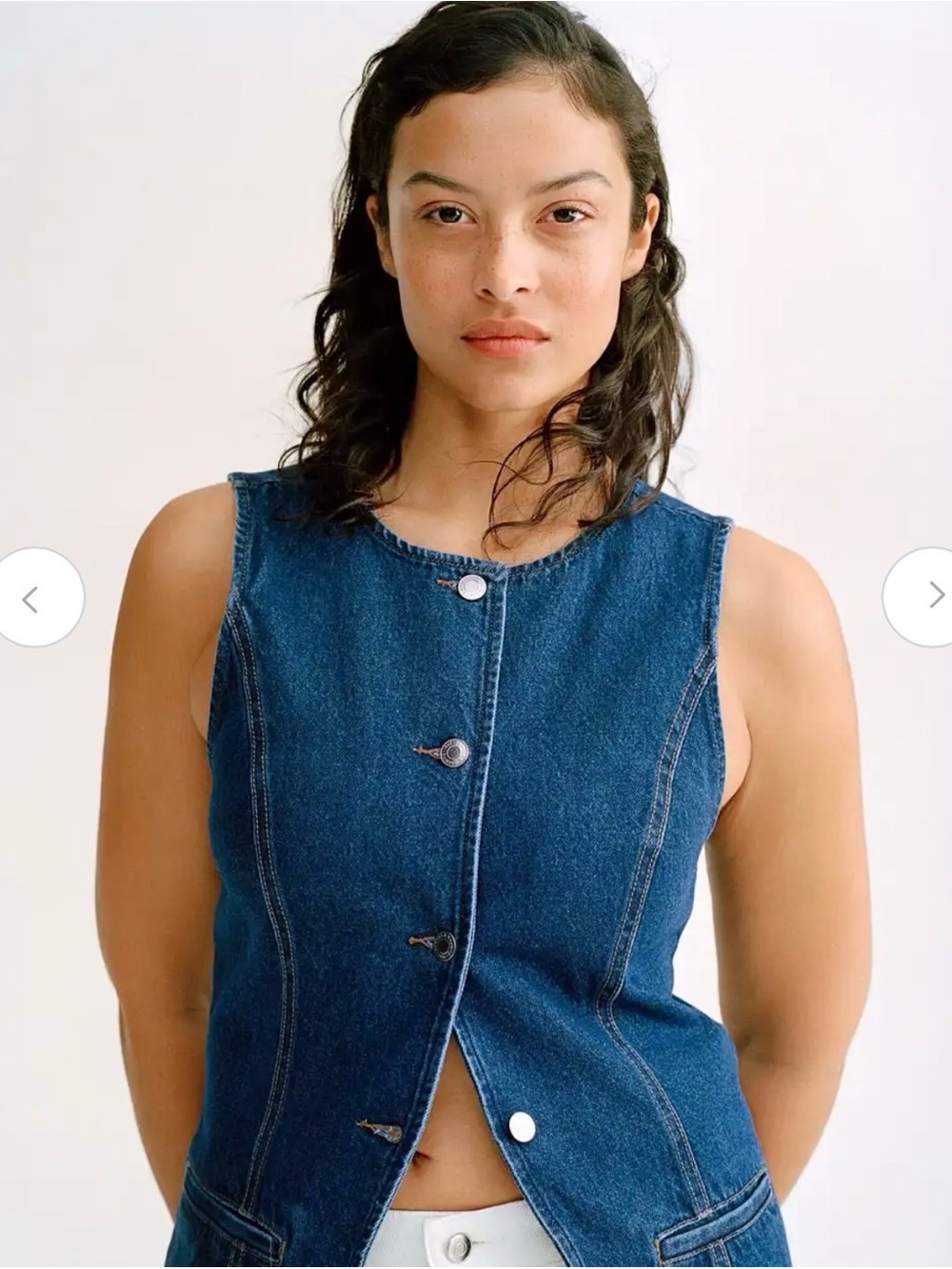 H&M Dark Blue Denim Button-Front Sleeveless Top